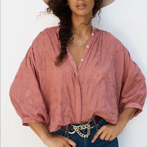 Anthropologie Tops - Anthro Pilcro Women's Small Mauve Pink Embroidered Floral Faustine Dolman Blouse
